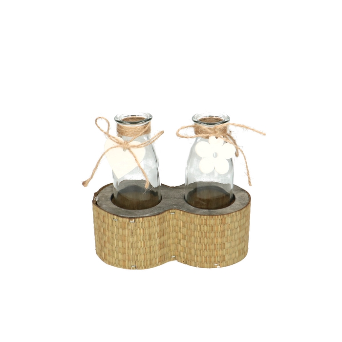 <h4>Glas Houder+2fles 16*8*15cm</h4>