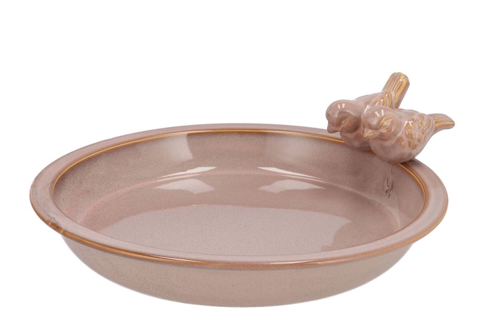 Iron Stone Bird Bowl Glazed Old Pink 33x5cm Nm