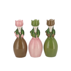Lucy Summer Brwn/pnk/grn Mix Vase Tulip Woman Ass 9x8x22cm