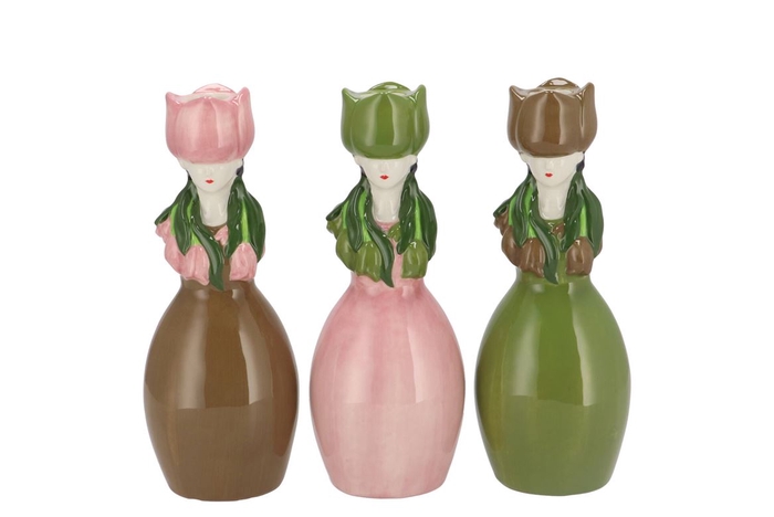 <h4>Lucy Summer Brwn/pnk/grn Mix Vase Tulip Woman Ass 9x8x22cm</h4>
