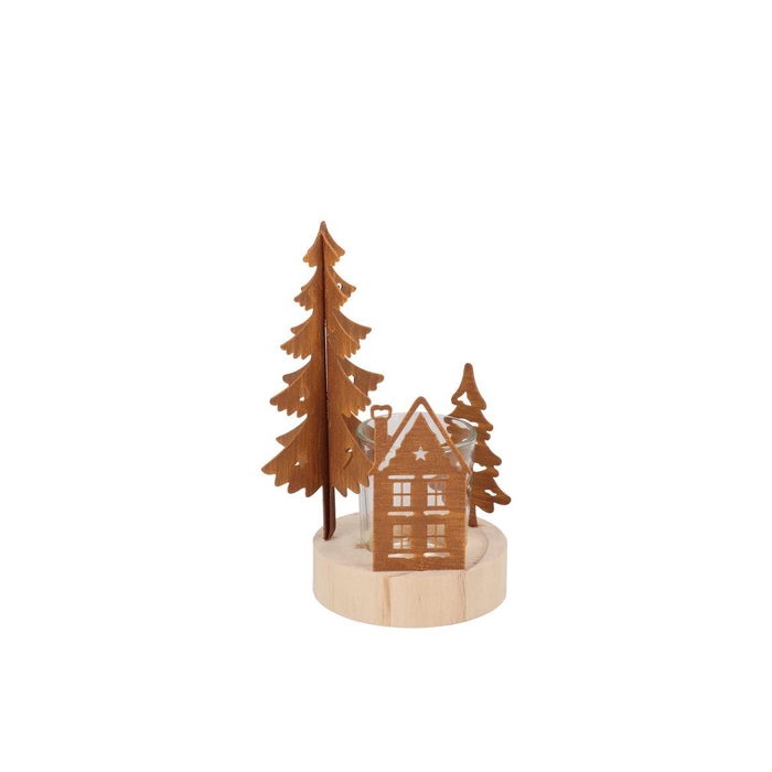 <h4>Katy Rust Metal Rack House And Tree T-light 11x9x1</h4>