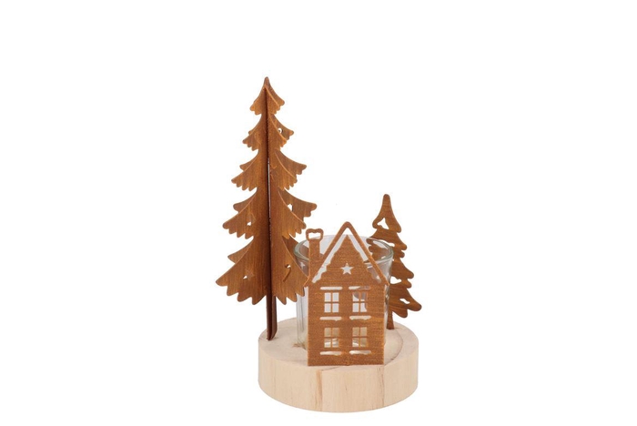 Katy Rust Metal Rack House And Tree T-light 11x9x1