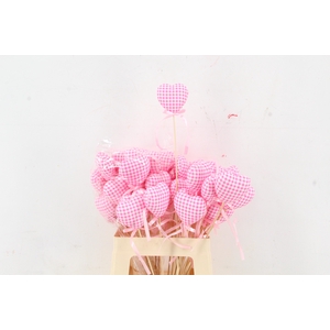 Stick Heart Chequered Pink+Rbn