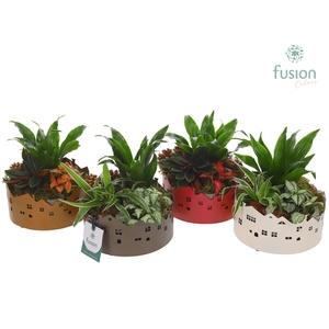 Zinken schaal Huisjes Small met Kerst arrangement