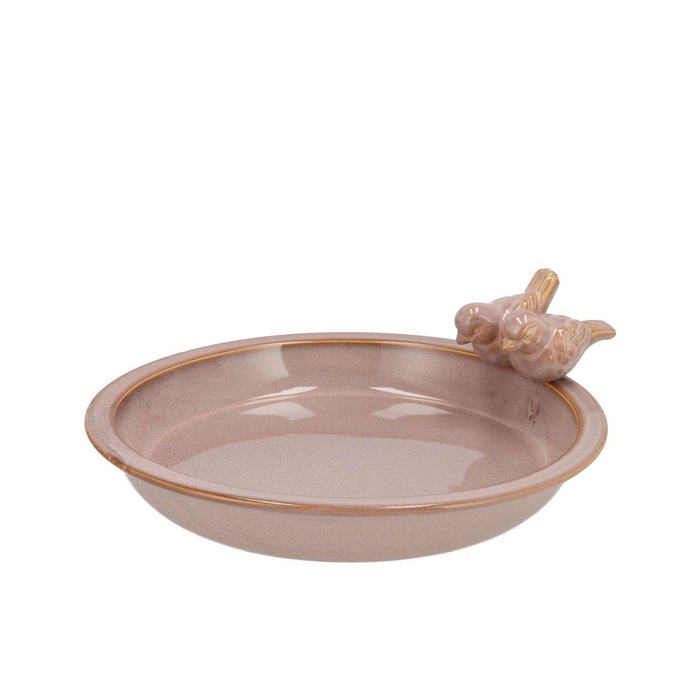 <h4>Iron Stone Bird Bowl Glazed Old Pink 28x5cm</h4>