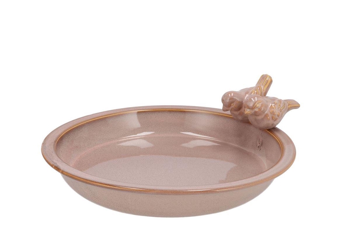 Iron Stone Bird Bowl Glazed Old Pink 28x5cm