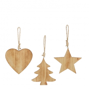 Christmas natural Hanging wood d15cm ass.