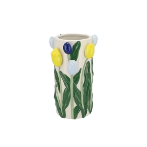 Isa Dutch Blue/yellow Vase Cilinder Tulip 14x14x23cm Nm