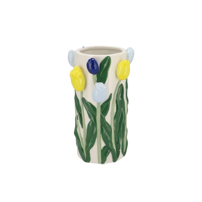 <h4>Isa Dutch Blue/yellow Vase Cilinder Tulip 14x14x23cm Nm</h4>