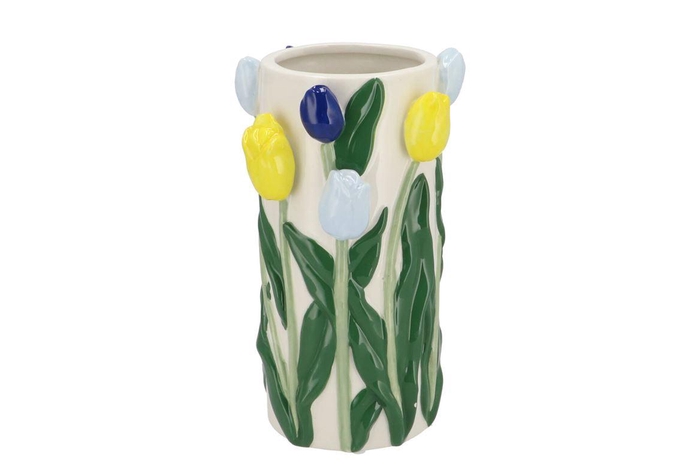 Isa Dutch Blue/yellow Vase Cilinder Tulip 14x14x23cm Nm