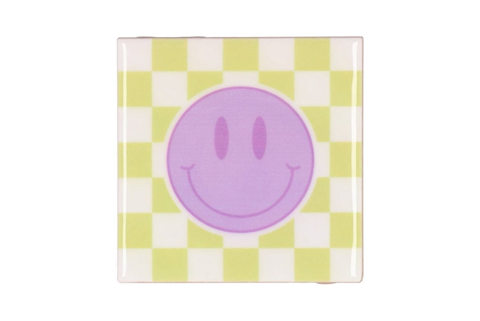 <h4>Tile Smiley Purple/green/white 10x10x1cm</h4>