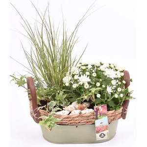 Zink ovaal groen met jute 23x14cm
