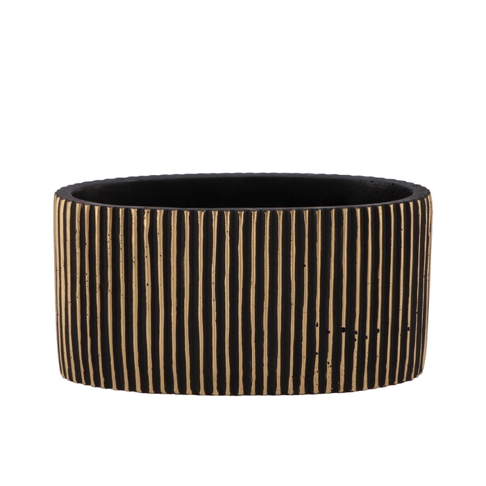 <h4>Stripes Black Gold Oval Pot 23x12x11cm Nm</h4>