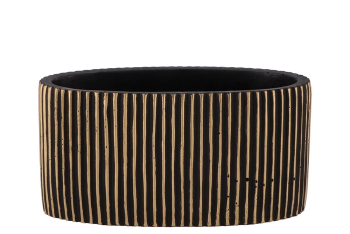 Stripes Black Gold Oval Pot 23x12x11cm Nm