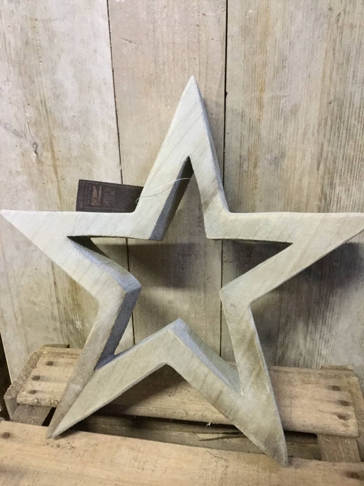 PAULOWNIA WOOD OPEN STAR 36x36x6,5cm GREY-WASH