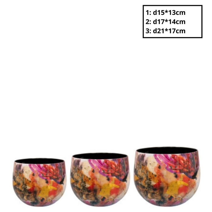 <h4>Metaal Magnolia pot S/3 d21*17cm</h4>
