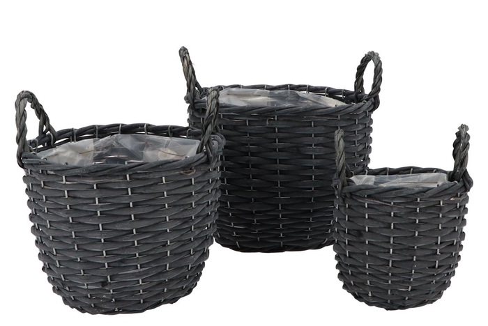 <h4>Wicker Basket With Ears Black Pot Set 3dlg 24x21cm</h4>