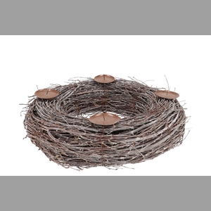 Wreath Birch Tree Whitewash With Candlestick 50x12cm