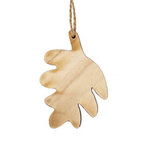 Hanger leaf hout 8.5x6cm+16cm jute touw