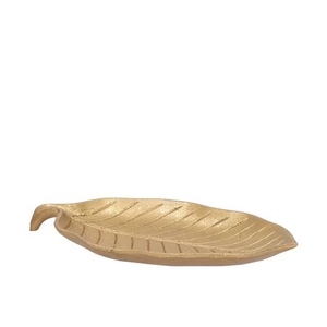 Wood Tray Leaf Curved Gold 29x18x3cm