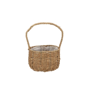 Seagrass Flower Basket W Handle Oval 20x14x33cm