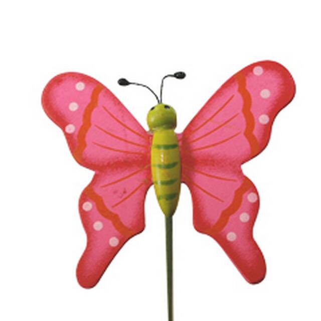 <h4>Pick Butterfly flying wood 7x8cm+50cm stick pink</h4>