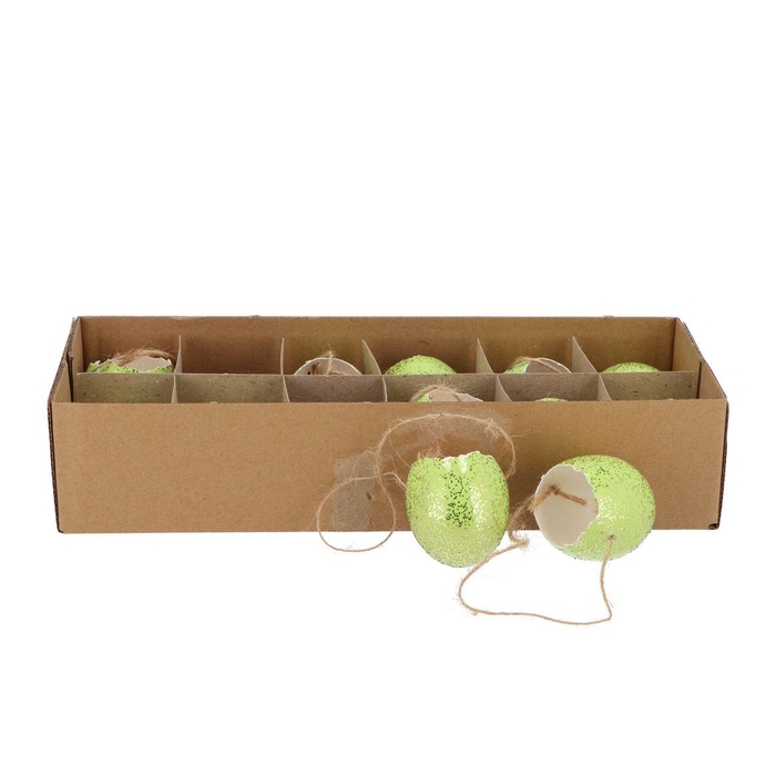 <h4>Eggs Chicken Open With Rope Misty Green Glitter P/12 Nm</h4>