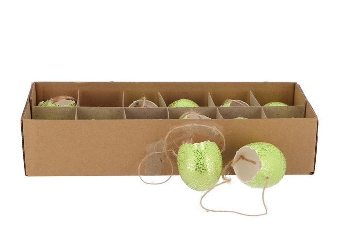 Eggs Chicken Open With Rope Misty Green Glitter P/12 Nm