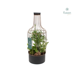 Metaal fles goudzwart Medium met arrangement