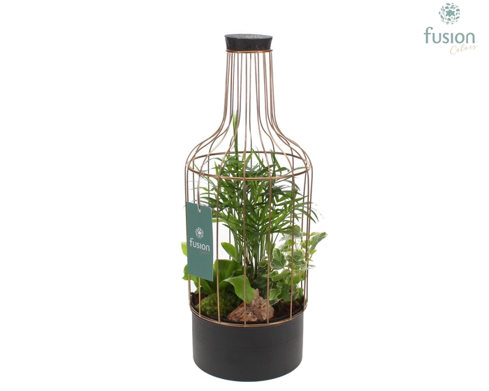 <h4>Metaal fles goudzwart Medium met arrangement</h4>