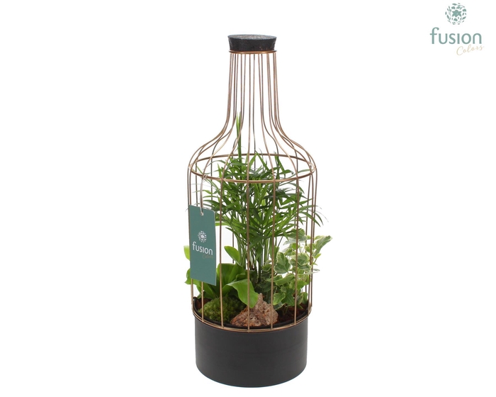 <h4>Metaal fles goudzwart Medium met arrangement</h4>