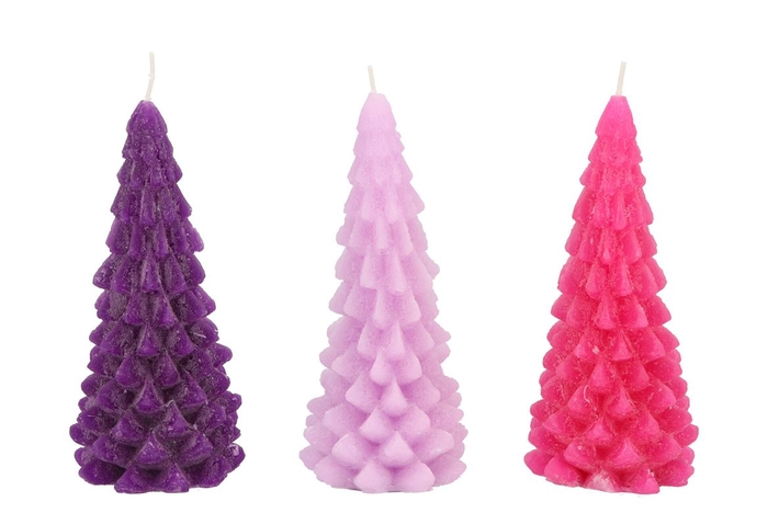 <h4>Frosty Purple/lila Mix X-mas Tree Candle 5.8x12cm Ass</h4>