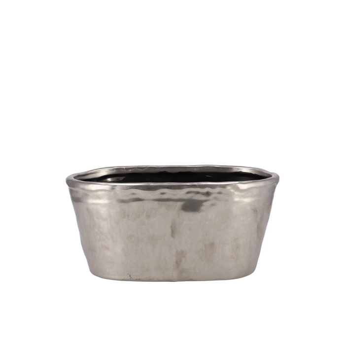 <h4>Iron Stone Silver Glazed Oval Pot 25x13x11cm</h4>