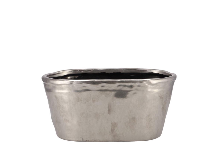 Iron Stone Silver Glazed Oval Pot 25x13x11cm
