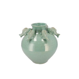 Pearl Sea Green Vase Fish 23x23x23cm Nm
