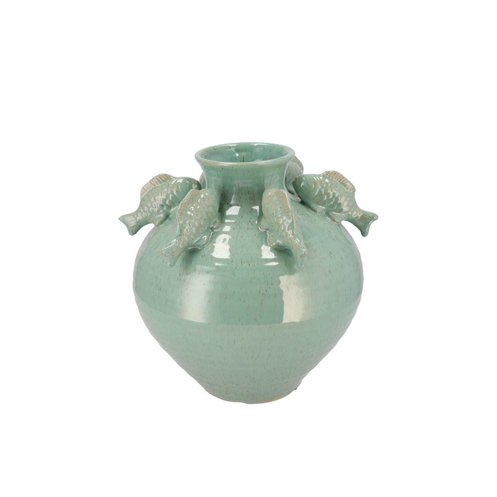 <h4>Pearl Sea Green Vase Fish 23x23x23cm Nm</h4>