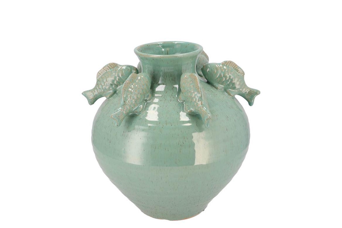 Pearl Sea Green Vase Fish 23x23x23cm Nm