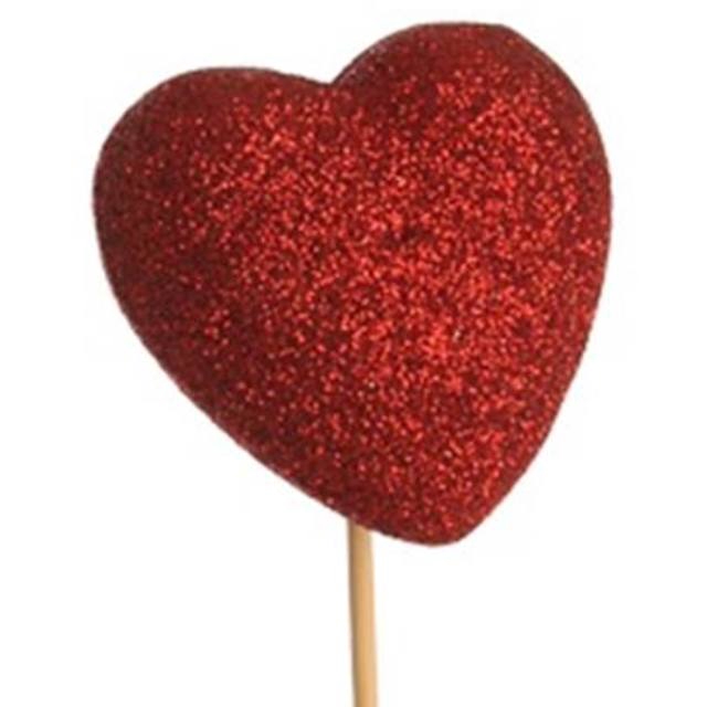 Pick Heart glitter 6cm+50cm stick red