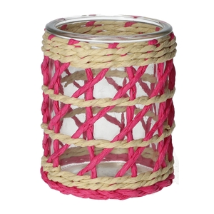 DF02-740482400 - Candle holder Vina1 d8/8.5xh10 fuchsia/natural