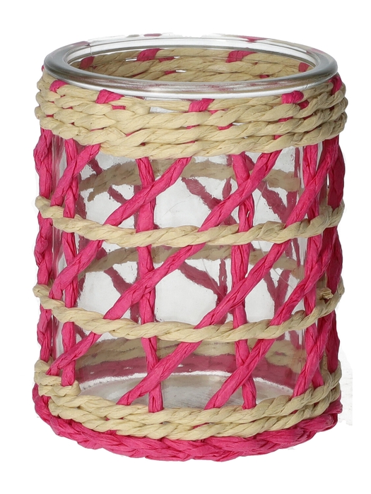 <h4>DF02-740482400 - Candle holder Vina1 d8/8.5xh10 fuchsia/natural</h4>