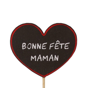 Bijsteker Bonne FÃªte Maman hout 5.5x7+12cm st rood