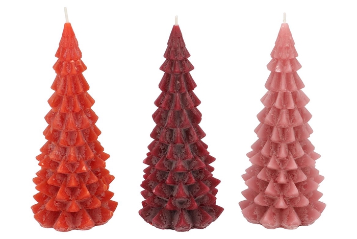 <h4>Frosty Red Mix X-mas Tree Candle 9x20cm Ass</h4>