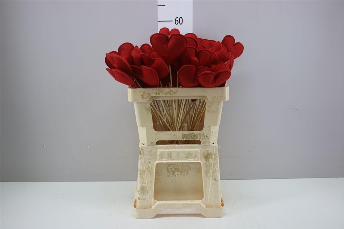 <h4>Hartje Op Stok Rood Fluweel Stof 12cm</h4>