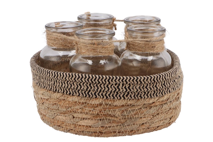 <h4>Seagrass Straw Basket 5 Bottles Black/nat 25x14 Nm</h4>