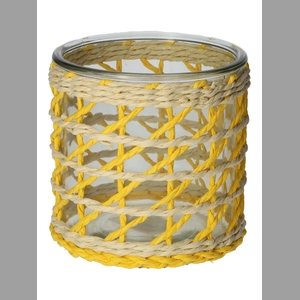 DF01-740485700 - Candle holder Vina1 d12xh11.8 yellow/natural