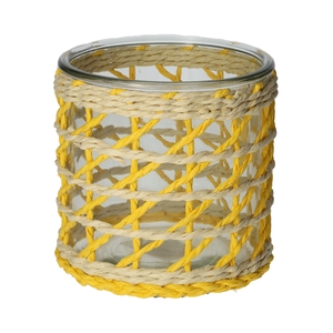 DF01-740485700 - Candle holder Vina1 d12xh11.8 yellow/natural