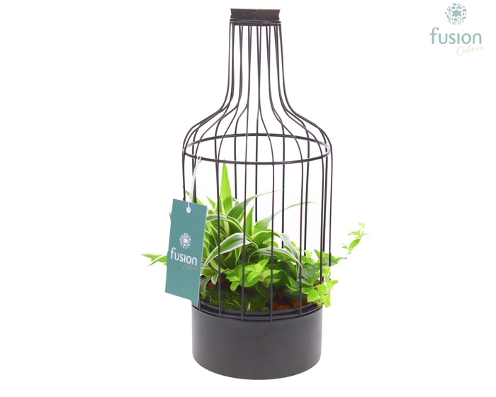 <h4>Metaal fles zwart Small met arrangement</h4>