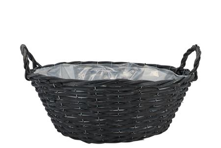 <h4>Wicker Basket Low With Ears Black Bowl 35x12cm</h4>