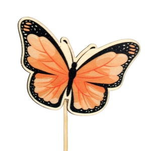Pick butterfly Single wood 6x7cm+12cm stick orange