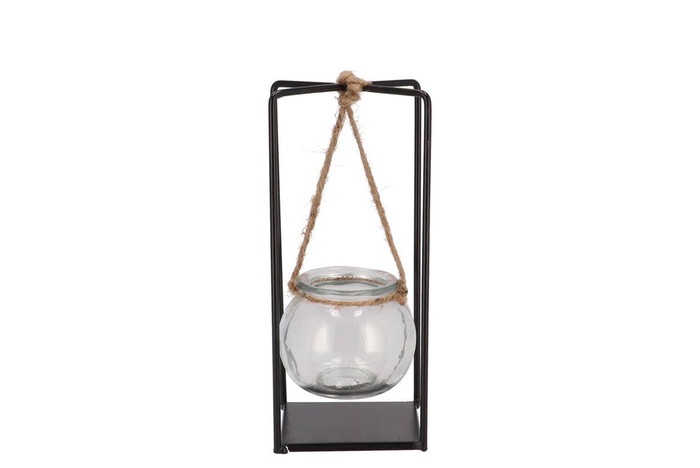 Polly Black Metal Rack 1 Glass Hanging 9x9x20cm